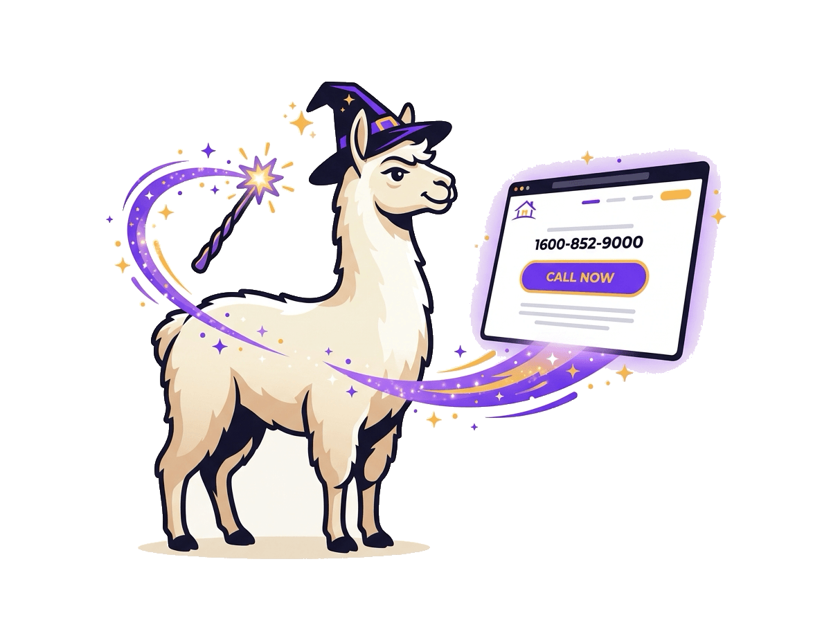 A wizard llama waving a wand to conjure a contractor's website